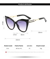 Lunettes de soleil œil-de-chat dégradées, protection UV400, effet amincissant, monture large rétro pour femmes