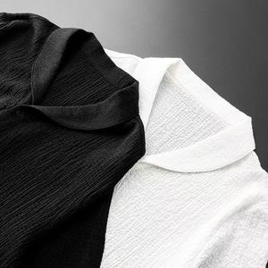 Ensemble de survêtement pour homme en deux pièces, couleur unie, col polo, bouton, taille élastique, <span class=keywords><strong>pantalon</strong></span> de survêtement, été, haut à manches courtes + <span class=keywords><strong>pantalon</strong></span> long - Product Image 4