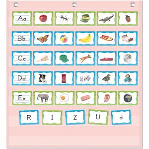 Pink 7 Pocket Chart 28 x 28 <b>Wall</b> Calendar Board <b>Plastic</b> Square <b>Panel</b> Back To School - Product Image 1