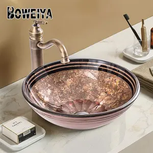 Boweiya CIF Price Quality Art Hotel Bath Glass Face Cabinet Table Top Lavatory Wash Sinks Basins Stone Basin Small Bathroom Sink