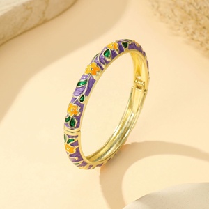Fashion <b>Sweet</b> Colorful Oil Drop <b>Flowers</b> Leaves Vines Bracelet Retro Chinese <b>Flower</b> Enamel Open Ended Bracelet Jewelry - Product Image 4