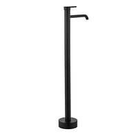 Grifo de suelo negro de cobre puro con válvula cerámica para lavabo, bañera, ducha vertical y bañera de madera, con agua fría y caliente, de montaje en borde.