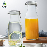 Bouteille en verre transparente vide de 500 ml, 1000 ml, 1500 ml, 2000 ml, bouteille à jus, bouteille à boisson, bouteille à lait avec couvercle en verre hermétique