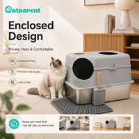Bac à litière pour chat XL en acier inoxydable et ABS, design fermé, espace intérieur de 96 L, pelle incluse, nettoyage facile, grande capacité, portable