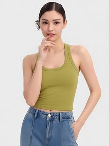 <span class=keywords><strong>Débardeur</strong></span> ajusté sans manches en maille côtelée à col rond pour femme - Product Image 4