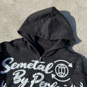 Sweat à capuche surdimensionné imprimé de haute qualité 420 Gsm, streetwear, en molleton français, avec fermeture éclair et strass - Product Image 4