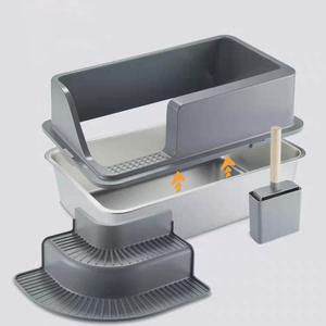 Bac à <span class=keywords><strong>litière</strong></span> pour <span class=keywords><strong>chat</strong></span> en acier inoxydable avec design ouvert, échelle facile à nettoyer pour chats, toilette pour animaux de compagnie - Product Image 4