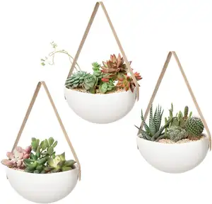 Ceramic Hanging Planter Modern Wall Flower Pot for Succulent Herb Air Plant Live or Faux Plants Home Decor, Set of 3