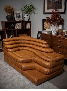 Divano Modulare Componibile in Pelle Industriale Effetto Invecchiato con Finitura Olio e Cera, Stile Retrò, per Saloni di Bellezza - Product Image 2