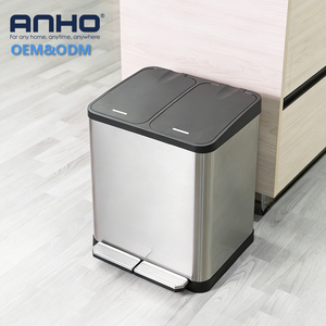 Poubelle rectangulaire en acier inoxydable, poubelle de cuisine 2 en 1, poubelle à pédale avec couvercle à fermeture silencieuse pour le bureau ou la maison - Product Image 1