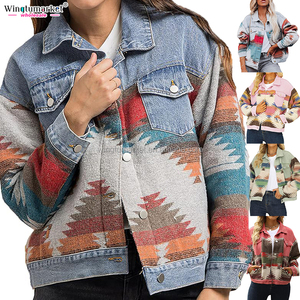 Giacche da <span class=keywords><strong>donna</strong></span> con lavaggio acido personalizzato in jeans con bottone da <span class=keywords><strong>donna</strong></span> a manica lunga calda con Shacket azteco giacca di jeans corta da <span class=keywords><strong>donna</strong></span> - Product Image 1