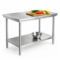 Table de travail en acier inoxydable à 2 niveaux, réglable, de qualité commerciale, avec pieds ronds, prix d'usine, pour cuisine d'hôtel