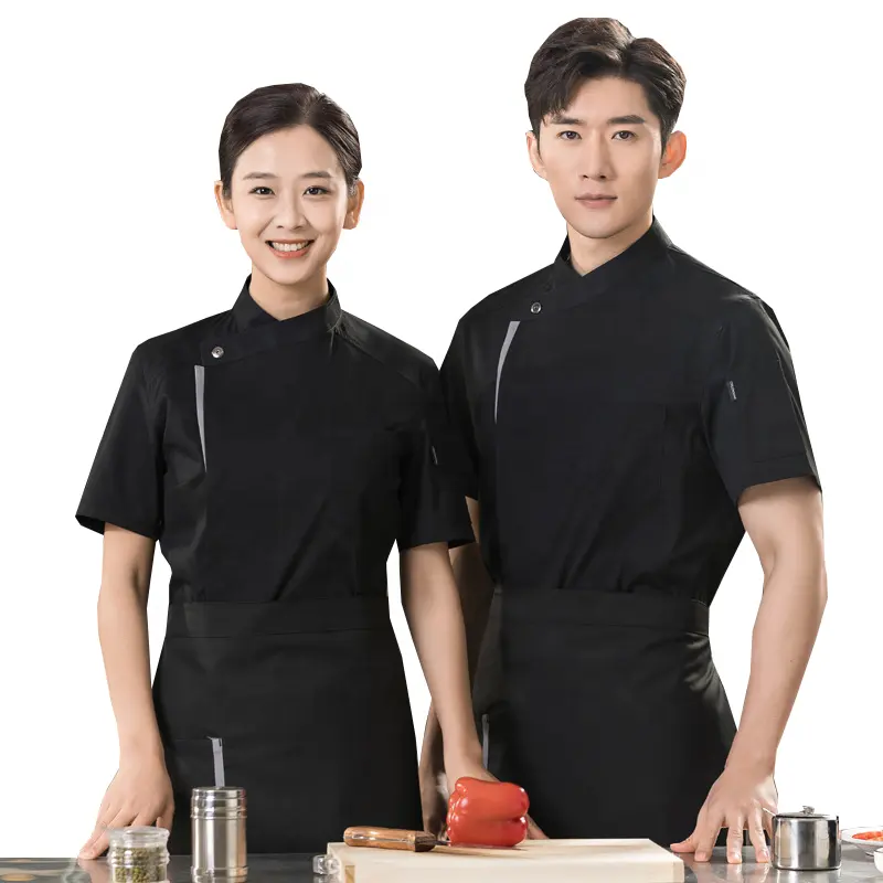 logo custom men women unisex kitchen cafe catering short sleeve restaurant cooking cafe chef jacket cook uniform chef coat