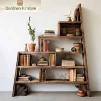 Étagère de salon en bois massif de style nordique à 5 niveaux, sans peinture, avec joints à tenons et mortaises, bibliothèque créative rétro pour la maison et le bureau