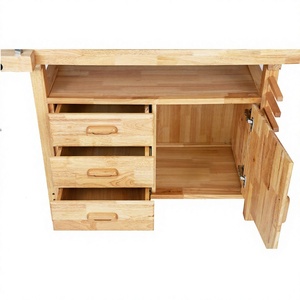 Banc de travail en bois de caoutchouc multifonctionnel avec tiroirs et armoire pour atelier domestique - Product Image 1