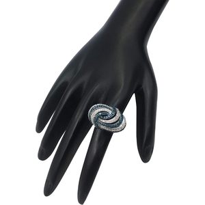 Anillo de cóctel ancho de plata de ley con diamante natural blanco y azul de talla redonda, joyería geométrica para fiesta, para mujer - Product Image 3