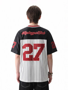 T-shirt de sport respirant à col en V, style hip-hop jerseyfit, à rayures verticales, pour le rugby et le basketball, à manches courtes - Product Image 4