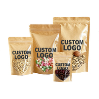 Sachet Doypack refermable avec fermeture éclair, personnalisable, transparent à l'avant et en papier kraft brun à l'arrière, pour emballage de bonbons, snacks et aliments