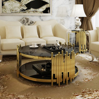 Ensemble de table basse extensible moderne en marbre doré, design convertible en acier inoxydable pour le mobilier de salon