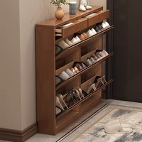 Meuble de rangement pour chaussures en bois massif ultra-fin, grande capacité, type incliné 17 cm, pour entrée et couloir