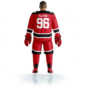 Conjunto de Uniforme de Hockey sobre Hielo Rojo Unisex, Sublimado, Transpirable, Jersey de Poliéster, Pantalones, Manga Larga, Cuello en V, Antibacteriano, Invierno - Product Image 2