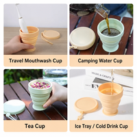 Gobelet pliable en silicone avec couvercle en liège, sangle de transport, anti-fuite, portable, sans BPA, pour le camping en plein air
