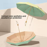 Parapluie pliant personnalisé avec logo OEM, 5 plis, 8 baleines, protection UV, mini, manche en bois, revêtement coloré, pour femme, cadeau de voyage, branding