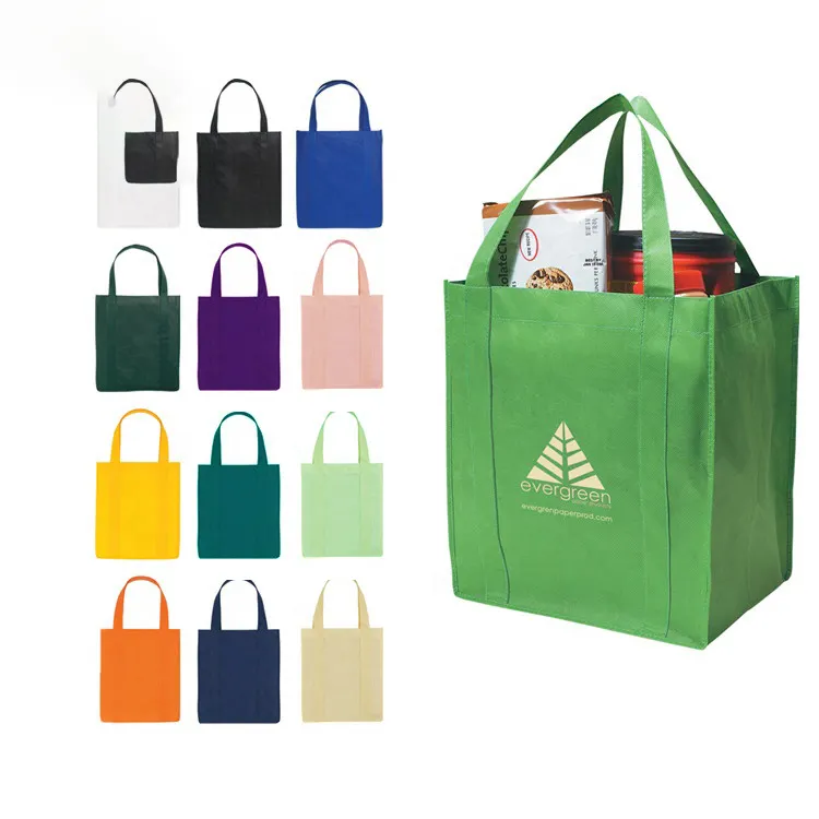 Custom Print Eco Non-woven Reusable Nonwoven Grocery Promotional Green Laminated PP Non Woven Tote Shopping Bag With Logo