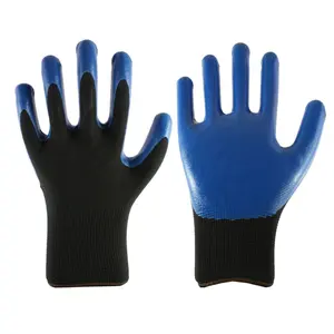 13 Máy đo polyester nylon cao su tráng tay an toàn Găng tay đen làm việc Găng tay Nitrile găng tay cho công việc