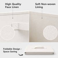 Panier de rangement pliable en tissu aspect lin avec poignée renforcée, panier de rangement ouvert pour placard, chambre, organisation de la maison