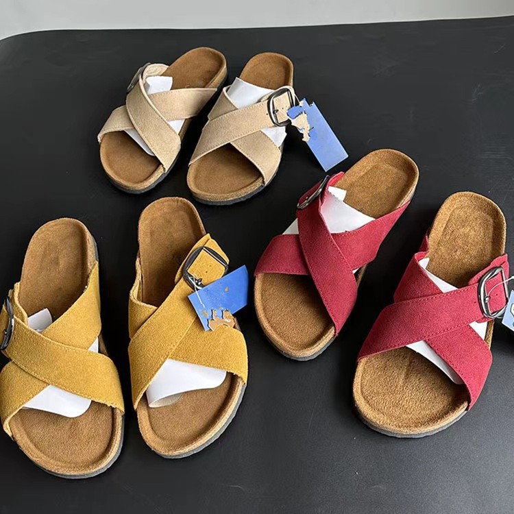 2023 Cross Cork Slippers Metal Buckle Slippers Beach Women Slippers Sandals 36-43 Large Size