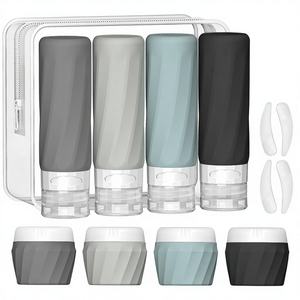 T100112 Juego de Botellas de Viaje Portátiles de Silicona y PP, Libres de BPA, OEM/ODM, 90 ml, Paquete de 4, Recargables, con Tubo Cosmético - Product Image 1