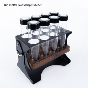 8pcs Clear <b>Glass</b> Single Dose Coffee Bean <b>Storage</b> Tubes Set Airtight Valve -Jar with Metal Bracket for Kitchen Cafe - Product Image 1