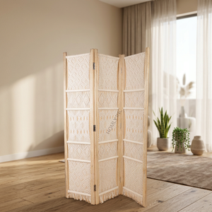 room partition screen handmade style hand knotted made of natural cotton cord custom design folding room divider - Product Image 3