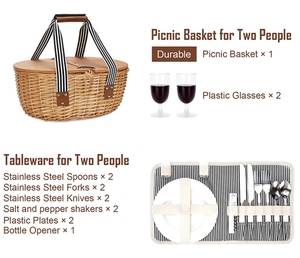 Vải xử lý đôi có nắp đậy 2 người giá rẻ <span class=keywords><strong>wicker</strong></span> Dã Ngoại giỏ Set với Cooler ngăn - Product Image 4