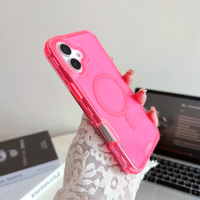 Coque de téléphone transparente TPU+PC 3 en 1 avec paillettes pour iPhone 11 12 13 14 15 16 Pro Max, charge sans fil, magnétique, antichoc, brillante