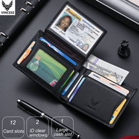 Portefeuilles en cuir véritable VINCESS pour hommes avec RFID, logo personnalisé, porte-cartes en cuir pour homme, sac à main pour homme