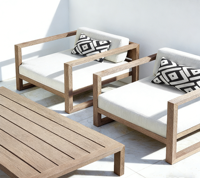 Juego de Sofás de Jardín de Alta Gama, Fácil de Montar, Moderno, de Madera de Teca para Cuatro o Seis Personas, Muebles Resistentes a la Intemperie con Cojines