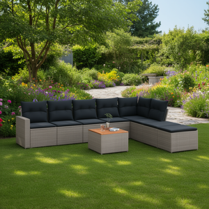 Ensemble de canapés de jardin en rotin 6 places, mobilier d'extérieur résistant aux intempéries, design contemporain, marron, gris, gris foncé - Product Image 2