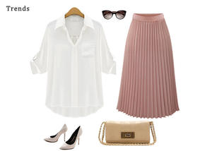 कई रंगों के साथ ढीला Mult Pleated लंबी स्कर्ट महिलाओं की स्कर्ट - Product Image 4