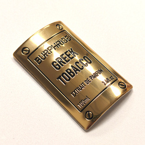 Etiquetas Curvas <span class=keywords><strong>de</strong></span> Estilo Industrial, Etiquetas <span class=keywords><strong>de</strong></span> Perfume <span class=keywords><strong>de</strong></span> Metal Cepillado con Borde Remachado, Pegatinas Personalizadas con Lámina Dorada - Product Image 3
