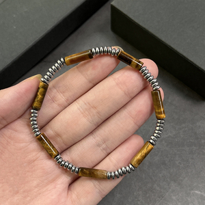 สร้อยข้อมือลูกปัดตาเสือและเฮมาไทต์ธรรมชาติทรงไม่สม่ำเสมอ ชิ้นงานสไตล์เรโทรสำหรับสวมใส่ในชีวิตประจำวันและชุดสไตล์สตรีท - Product Image 5