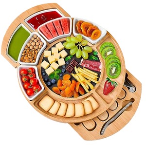 Juego de tablas de queso de bambú y madera, bandeja para delicatessen y bandeja para servir, compartimentos domésticos con bandeja para cubiertos, tabla de frutas para cocina - Product Image 2