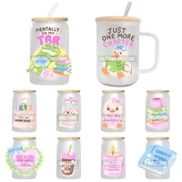 Autocollants UV DTF durables pour amateurs de livres, motif floral coquette et sarcastique, prêts à appliquer, pour artisanat DIY sur canettes en verre Libbey de 16 oz