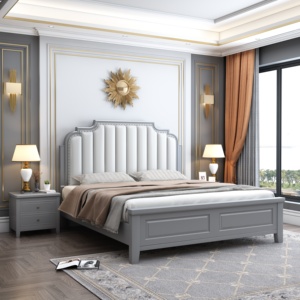 Luxury American Style Wooden <b>Bed</b> with Upholstered Blue Headboard, King/<b>Queen</b> <b>Size</b> <b>Bed</b> <b>Frame</b> for Bedroom Furniture - Product Image 5