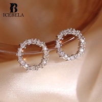 Boucles d'oreilles en argent sterling 925 plaqué or avec zircon et cercle, boucles d'oreilles de luxe coréennes pour filles