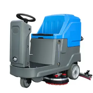 Riding on a commercial floor scrubber, riding on an electric floor scrubber