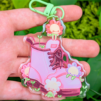 Porte-clés en acrylique personnalisé avec impression holographique de charme anime en forme de cœur