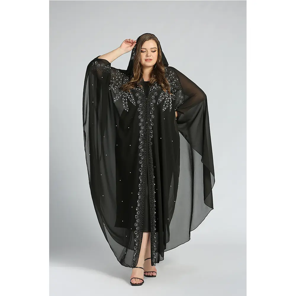 Son tasarım dantel örgü basit tarzı elbise müslüman elmas siyah pullu püskül türk Abaya