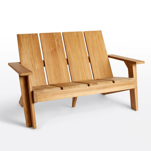 Banc de relaxation d'extérieur en teck massif 2 places à lattes verticales, style Adirondack - Product Image 1